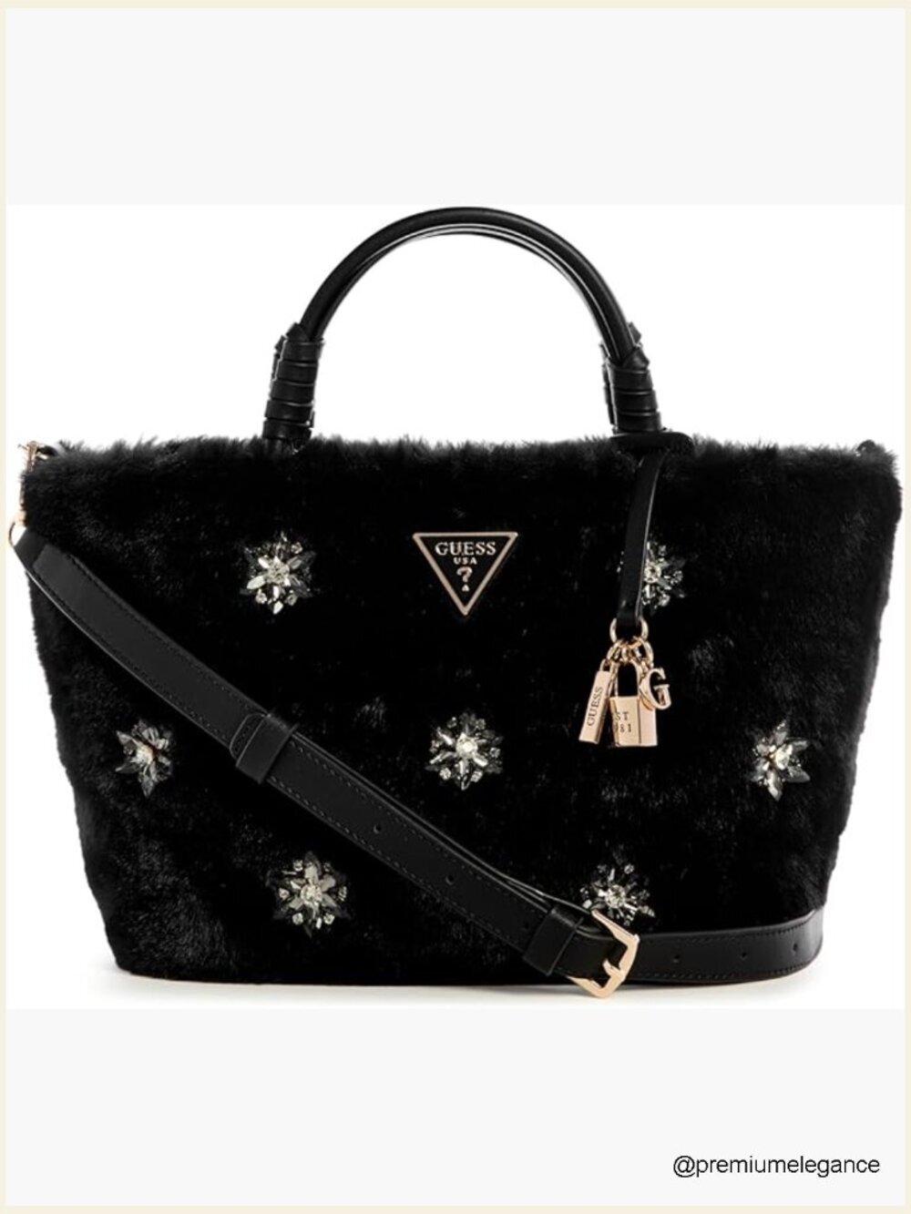 Faux Fur Tote with Gold Hardware, Zip & Slip Pockets